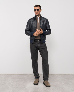 Cashmere&Whiskey Синя шкіряна куртка DF272NAPPA