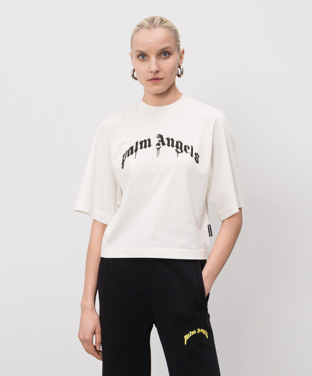 Palm Angels Футболка цвета айвори с принтом логотипа PWAA079S26JER004 изображение 3