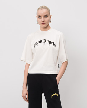 Palm Angels Футболка кольору айворі з принтом логотипа PWAA079S26JER004