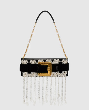 Balmain Черный велюровый клатч Anthem с кристаллами HN1LB024AERV