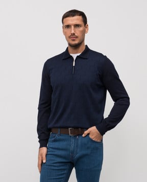 Stefano Ricci Синє поло з кашеміру і шовку в брендовий візерунок K808100P30F25477