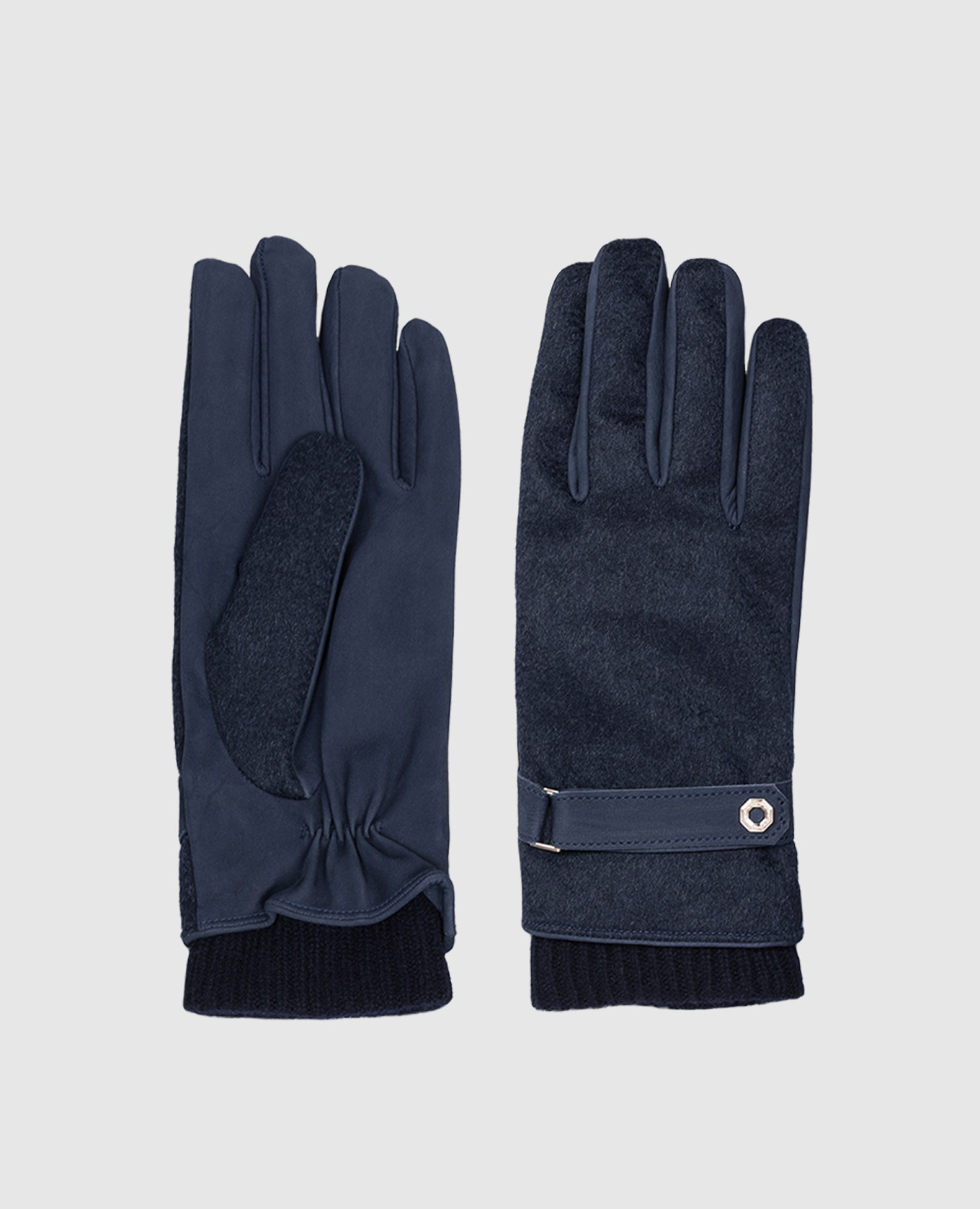 Синие комбинированные перчатки из кашемира и нубука
