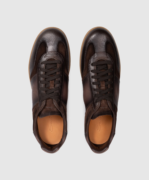 Santoni Коричневые замшевые кеды с винтажным эффектом MBPL22251FARTGEU изображение 4