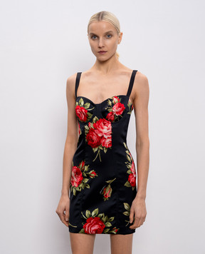 Dolce&Gabbana Чорна сукня міні в брендовий принт F6CLMTFSICD