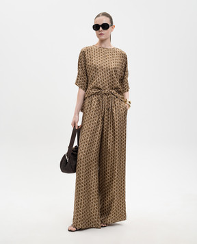 Max Mara Коричневая блуза NORDICA из шелка в принт MXMNORDICA