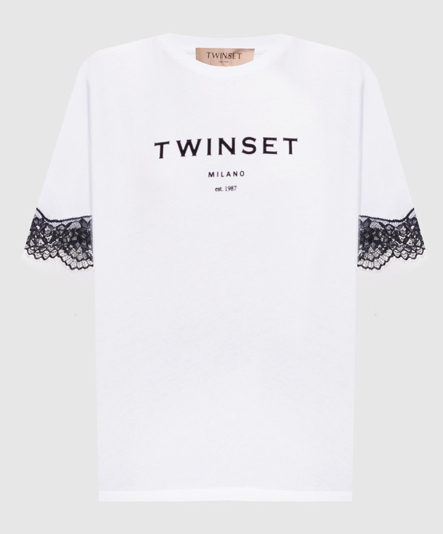 Twinset Белая футболка с фактурным логотипом 262TP2304