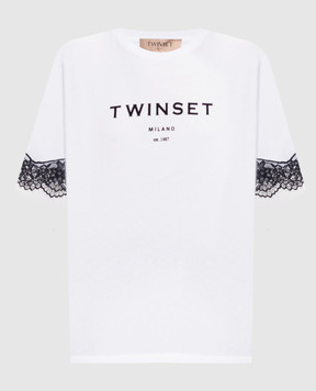 Twinset Белая футболка с фактурным логотипом 262TP2304