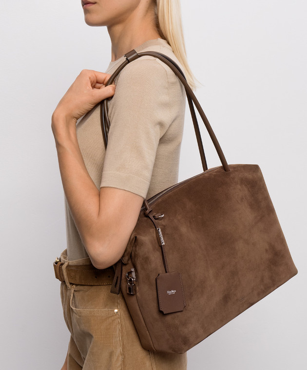 Max Mara Коричнева замшева сумка-тоут HOLDALL GLIDE MXAHOLDALLGLIDE зображення 2