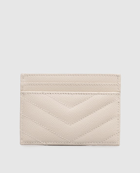 Saint Laurent Шкіряний картхолдер кольору айворі з металевою емблемою Cassandre 423291BOW01