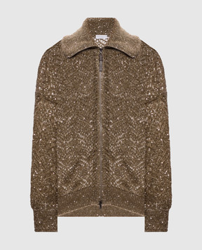 Brunello Cucinelli Ажурний кардиган кольору хакі з паєтками MRG562516