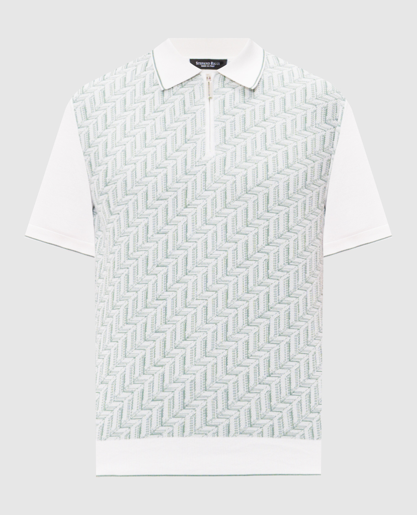 Белое поло с шелком в узор с молнией