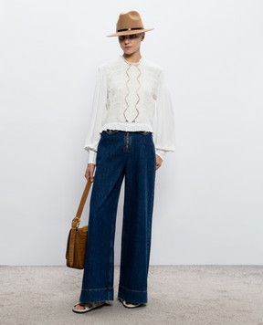 Twinset Блуза кольору айворі з вишивкою 262TP2250