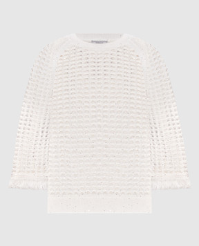 Peserico Белый ажурный джемпер с пайетками и бахромой A99047F0709110
