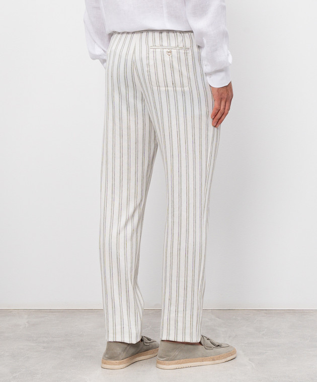 Agnona Белые брюки с леном в полоску T710U6YYB200 изображение 4