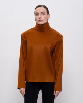 Saint Laurent Коричневый гольф с шелком с акцентными плечами 845857Y5J95