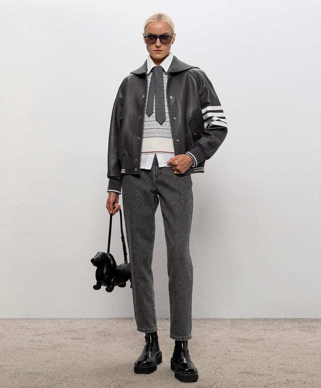 Thom Browne Серая кожаная куртка FOR133XL0149 изображение 2