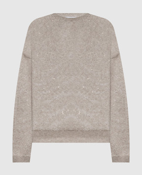 Brunello Cucinelli Коричневий джемпер з льону з паєтками MDT746410