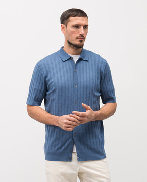 Brett Johnson Синий кардиган с шелком с коротким рукавом SS26K16LPOSOCE