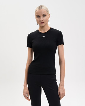 Off-White Черная футболка с вышивкой логотипа 2AA065C99JER005