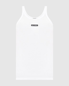 Dolce&Gabbana Біла майка в рубчик з нашивкою логотипа G8PA8TG7P3I