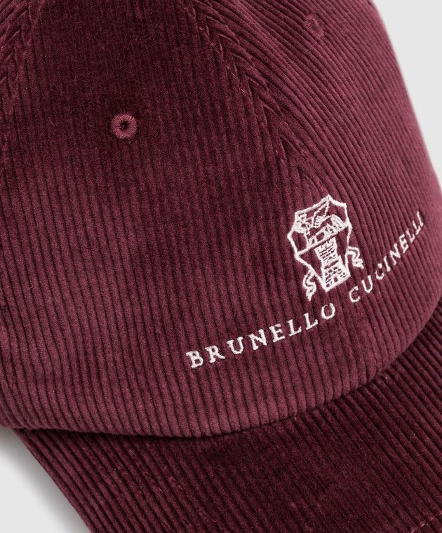 Brunello Cucinelli Бордова вельветова кепка з вишивкою логотипа MY4999850 зображення 4
