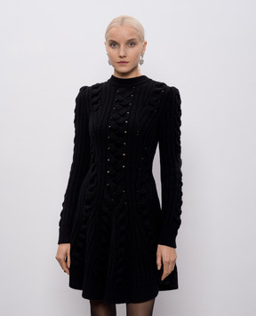 Alexander McQueen Чорна сукня з вовни і кашеміру з фактурним візерунком 848815Q1BE1