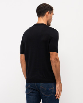 Stefano Ricci Чорна футболка із шовку з вишивкою логотипа K616215G10F26101