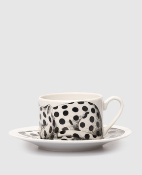 Fornasetti Белый фарфоровый набор для чая High Fidelity Quadrettato с чашкой и блюдцем P39X2895