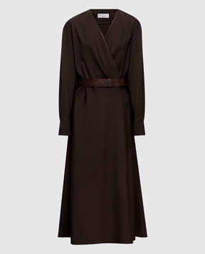 Brunello Cucinelli Коричневое платье миди с шерстью MB143A5547