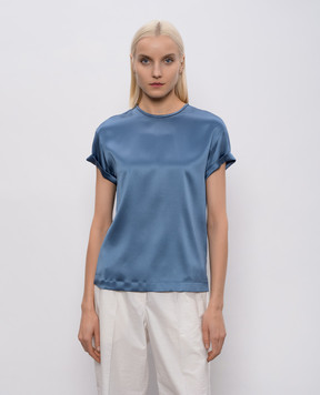 Brunello Cucinelli Синий топ из шелка прямого кроя M0C59DE310