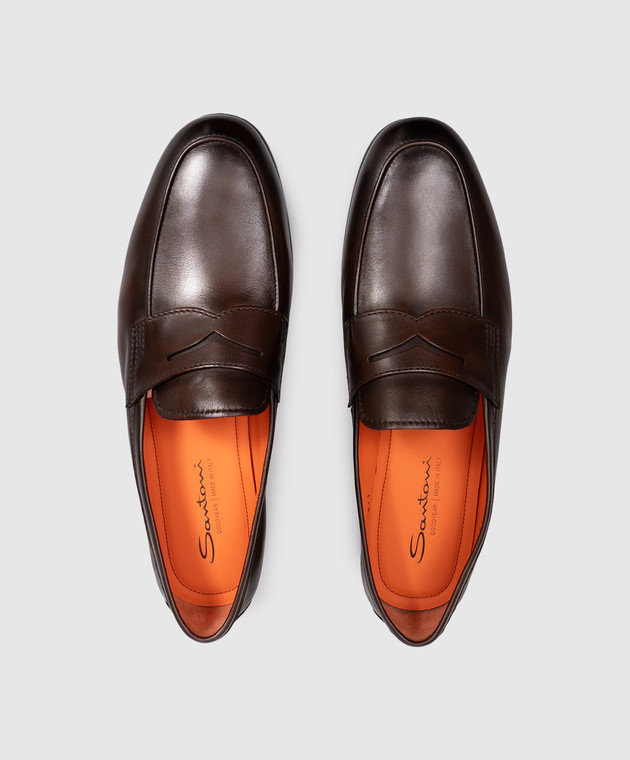 Santoni Кожаные лоферы коричневого цвета MCNG18837SI9GMEM изображение 4