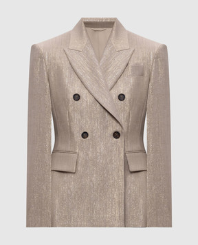 Brunello Cucinelli Бежевый двубортный жакет с люрексом MG5177241P