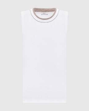 Peserico Білий топ з ланцюжком моніль та люрексом A08625J05669C