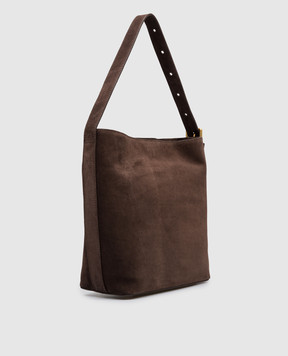 Christian Villa Замшевая коричневая сумка с тиснением логотипа 06448