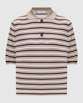 Brunello Cucinelli Бежевое поло с леном в полоску M1T272305