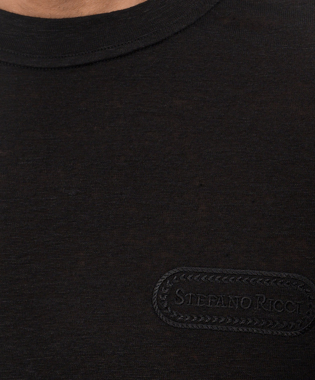 Stefano Ricci Чорна футболка з льону K919071G10T26205 зображення 5