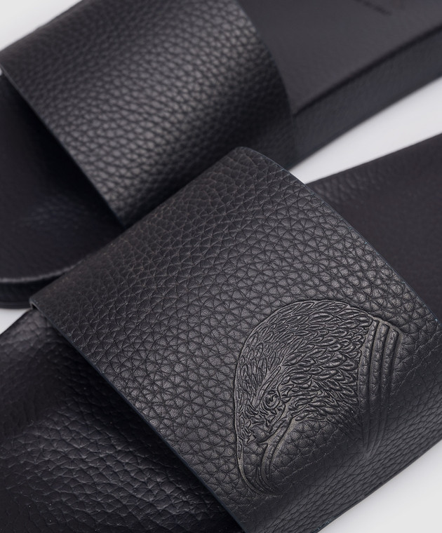 Stefano Ricci Сині шкіряні слайдери з тисненням емблеми UG31G760VD зображення 5