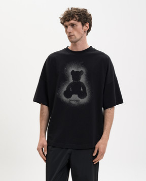 Palm Angels Черная футболка с принтом Spray Bear PMAA10BS26JER002