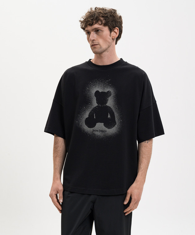 Palm Angels Черная футболка с принтом Spray Bear PMAA10BS26JER002 изображение 3