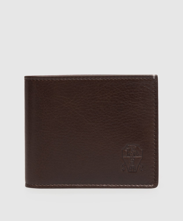 Brunello Cucinelli Коричневый кожаный портмоне с тиснением эмблемы MWVEBU006