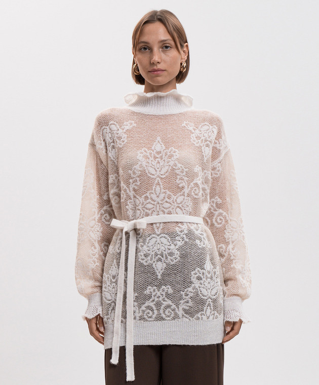 Twinset Ажурний светр кольору айворі з поясом 262TP3342 зображення 3