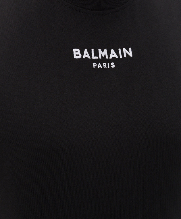 Balmain Черная майка с контрастной вышивкой HH1EC025BD10 изображение 5