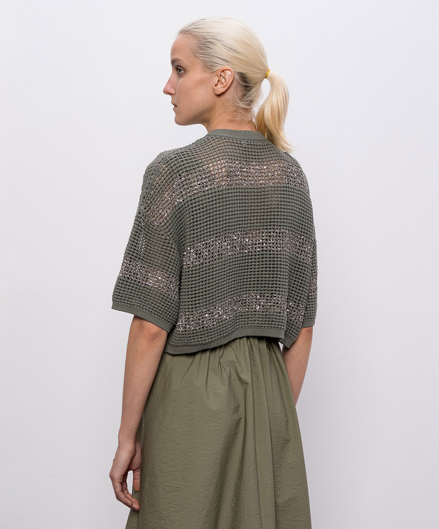 Brunello Cucinelli Зелений укорочений кардиган з паєтками M58772826 зображення 4