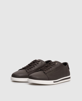 Stefano Ricci Коричневі шкіряні кросівки з монограмою логотипа UV33G5244MRWY