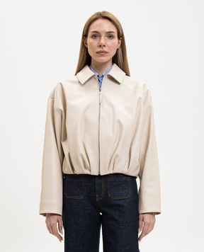 Babe Pay Pls Бежевая кожаная укороченная куртка с драпировкой 2530NATUREL