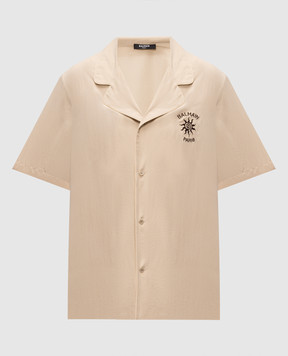 Balmain Бежевая рубашка из шелка с вышивкой GH0HN151SF45