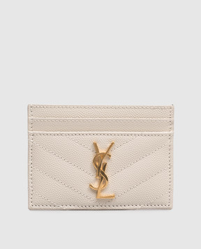 Saint Laurent Шкіряний картхолдер кольору айворі з металевою емблемою Cassandre 423291BOW01