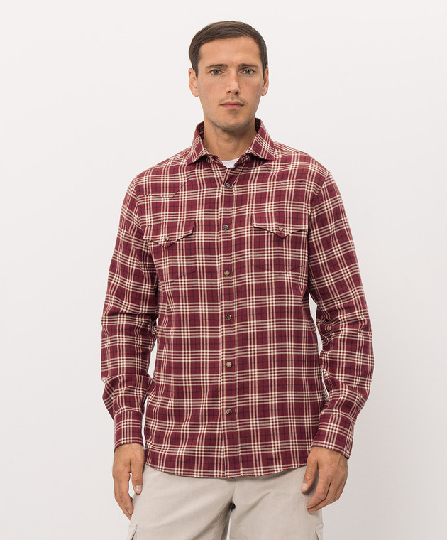Brunello Cucinelli Красная рубашка в клетку на кнопках MY6554008 изображение 3