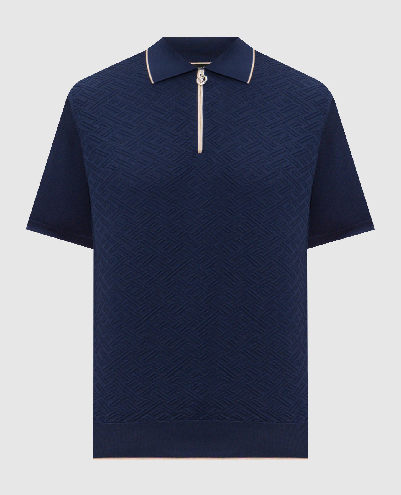 Синее поло из шелка с молнией