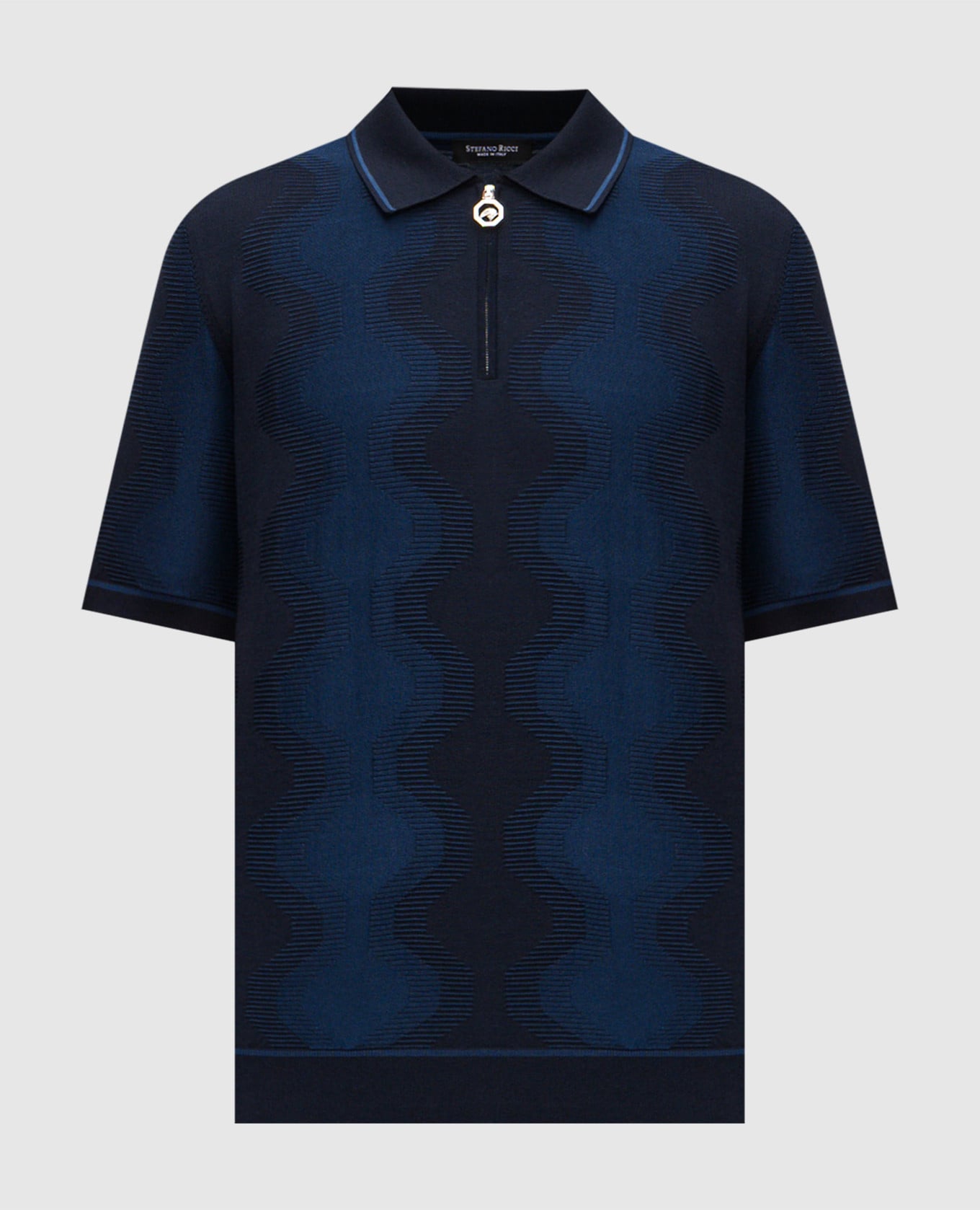 Синее поло с шелком в узор